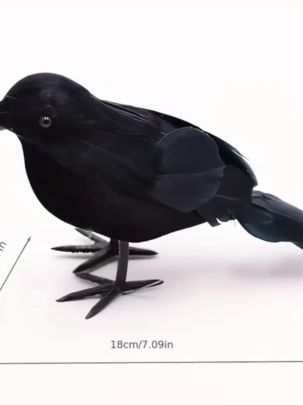 Halloween Realistic Crow Lifelike Black Bird Decor w Glossy Feather Texture